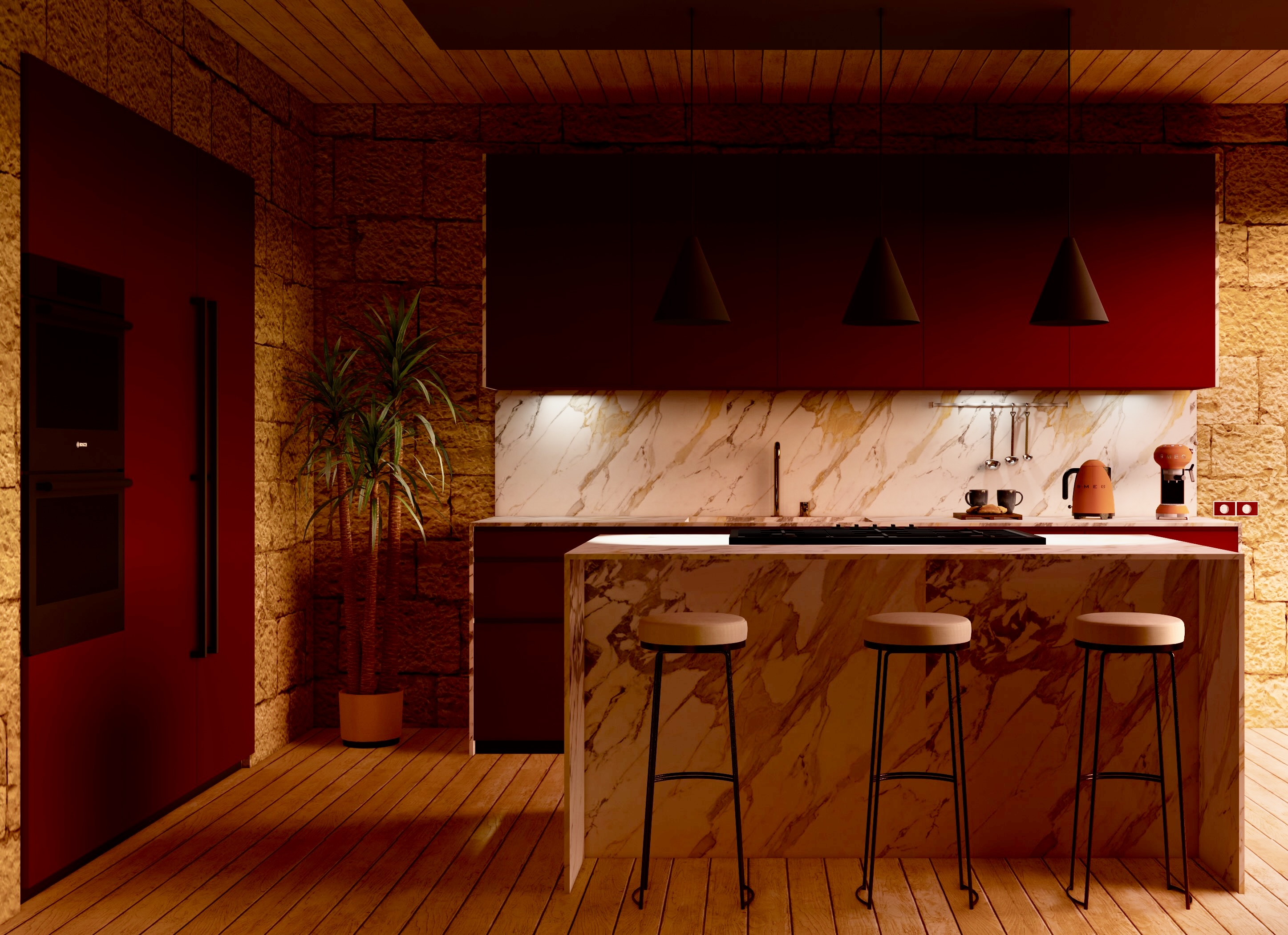 Red kitchen in SketchUp & Enscape