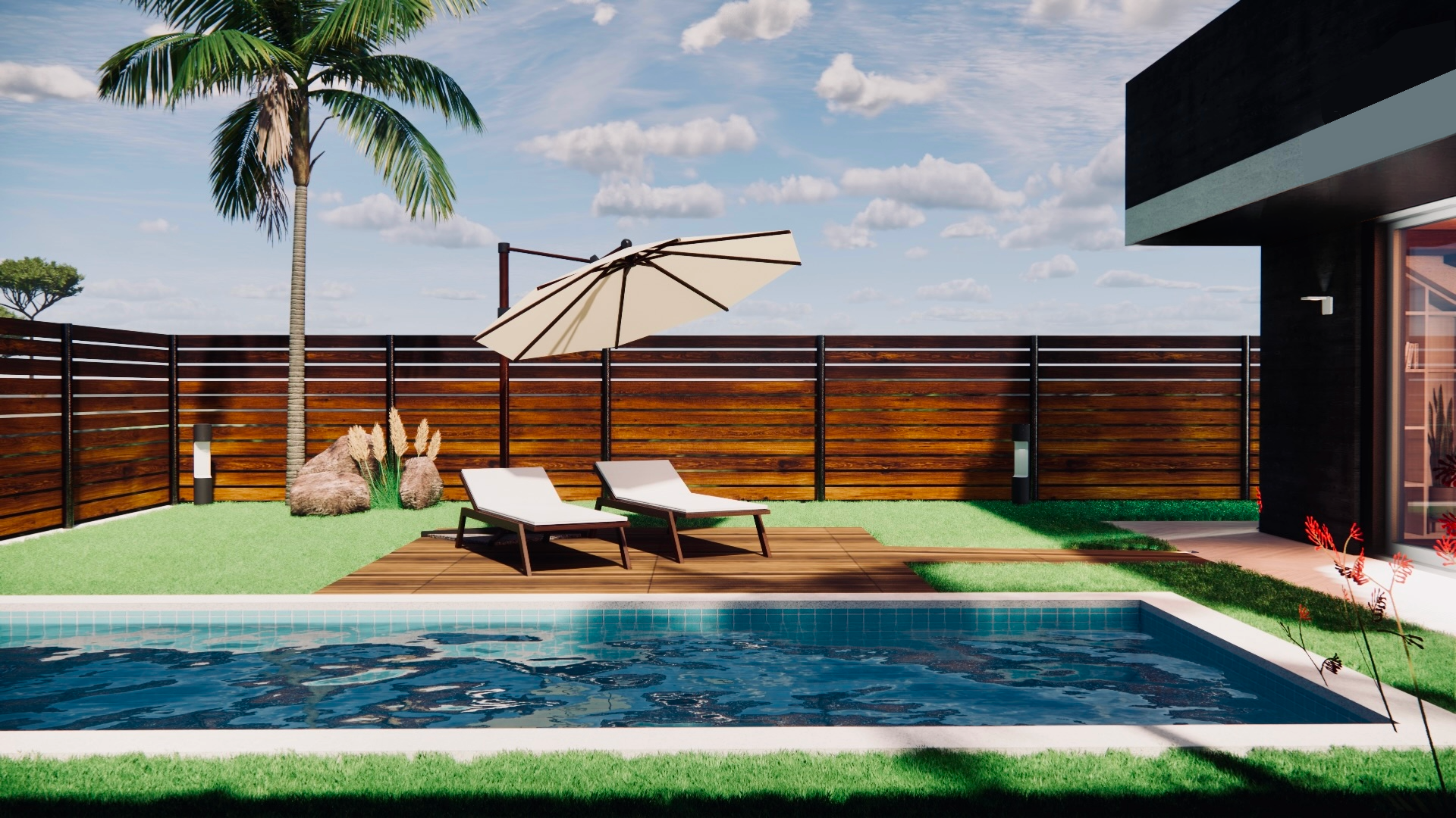 Garden with pool in SketchUp & Enscape